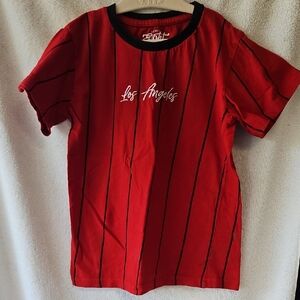 Eighty Eight Red Tee with Black Pinstripes W/ Los Angeles written Size 6